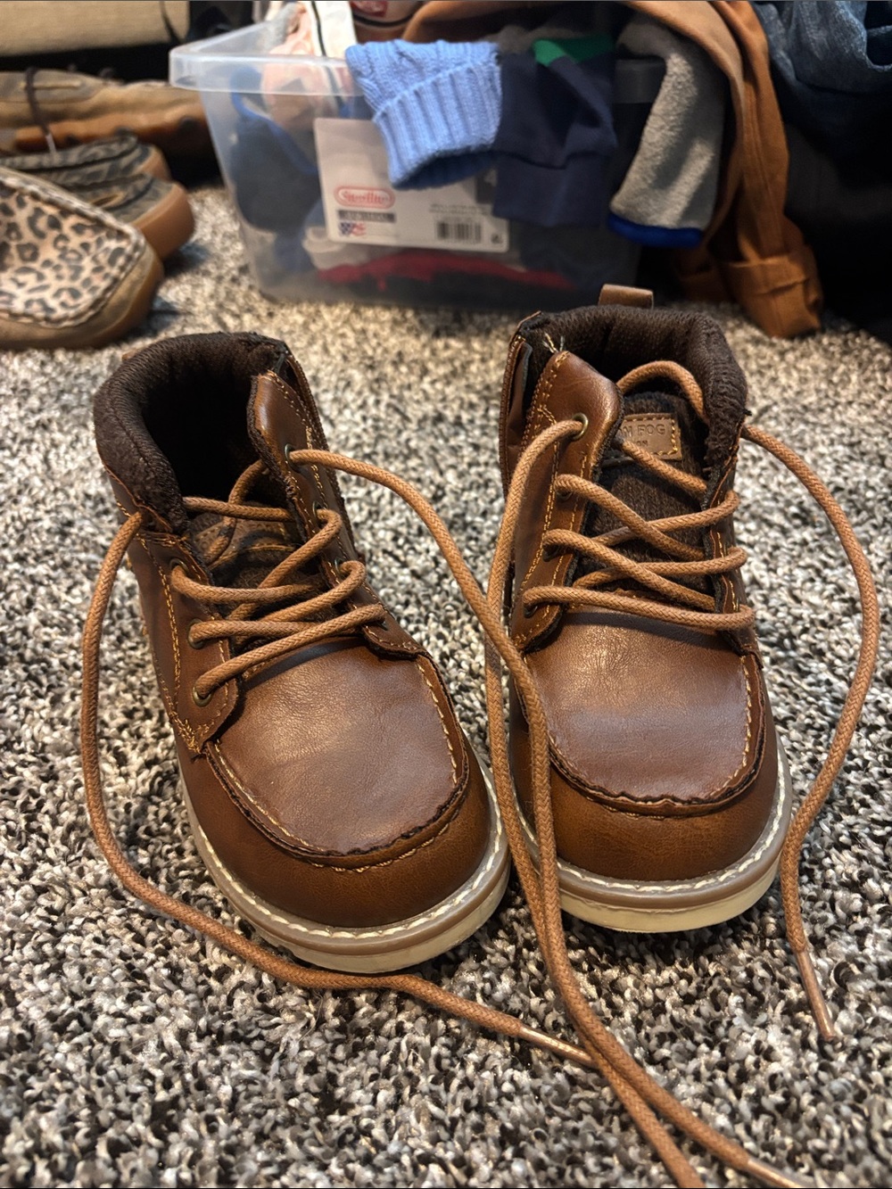 London Fog Kids Tan/Brown Lace-Up Faux-Leather Boots